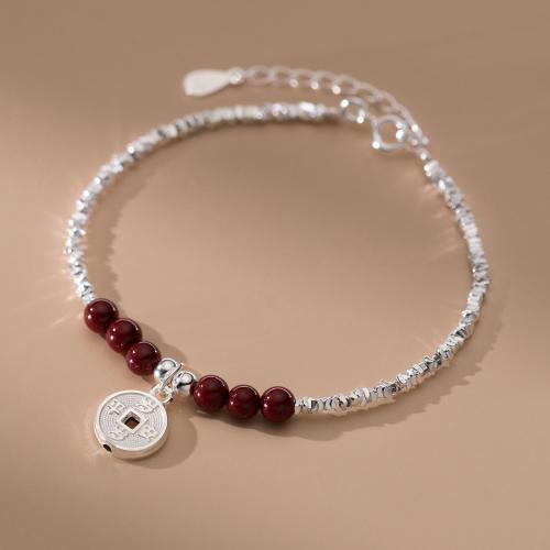 925 Sterling Silver Bangle Bracelet, with Cinnabar, with 4cm extender chain, handmade, Length Adjustable & fashion jewelry & for woman, nickel, lead & cadmium free, Length:Approx 15.5 cm, Sold By PC