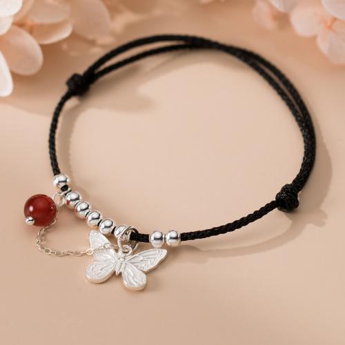 925 Sterling Silver Bangle Bracelet with Agate Butterfly handmade Length Adjustable & fashion jewelry & for woman nickel lead & cadmium free Length Approx 23 cm Sold By PC