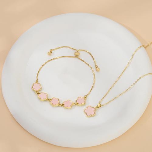 Brass Jewelry Set bracelet & necklace with Acrylic petals plated 2 pieces & fashion jewelry & for woman nickel lead & cadmium free Length Approx 9.09 cm Approx 40 cm Sold By Set