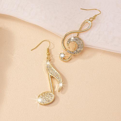 Zinc Alloy Drop Earrings Music Note & for woman & with rhinestone golden nickel lead & cadmium free Sold By Pair