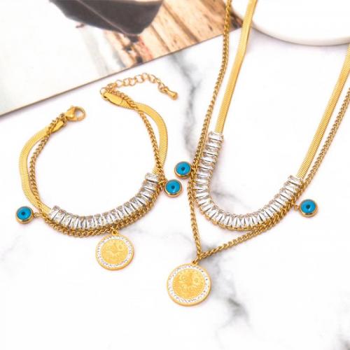 Zestawy biżuterii, Titantium stali, Podwójna warstwa & różne style do wyboru & dla kobiety & z kamieniem, złoty, sprzedane przez PC