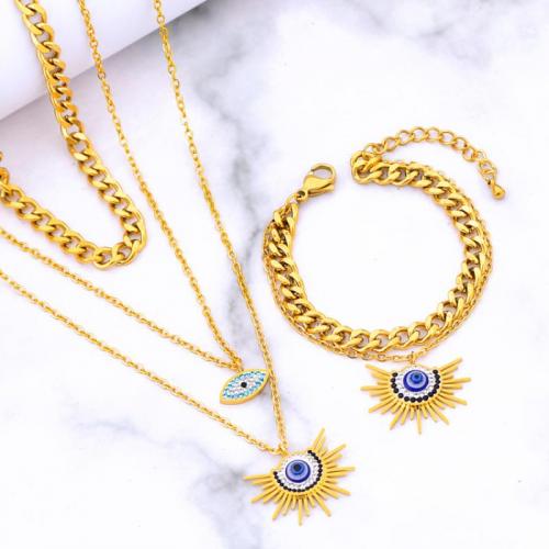Evil Eye Jewelry Set, Titanium Steel, different styles for choice & for woman & with rhinestone, golden, Sold By PC