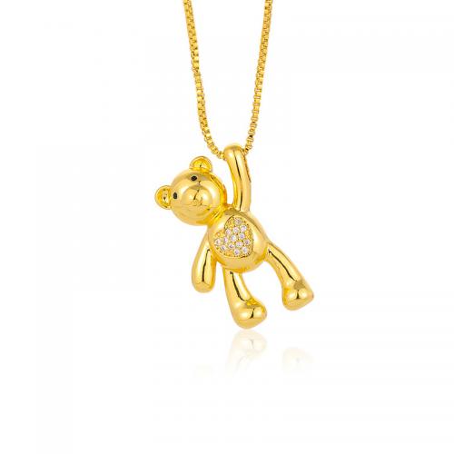 Cubic Zircon Micro Pave Brass Necklace with 5m extender chain Bear gold color plated fashion jewelry & micro pave cubic zirconia & for woman nickel lead & cadmium free Length Approx 43 cm Sold By PC
