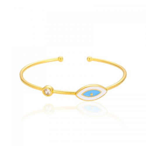 Evil Eye Jewelry Bracelet Brass with Cubic Zirconia gold color plated fashion jewelry & for woman & enamel nickel lead & cadmium free cuff bangle diameter about 6.3cm Sold By PC