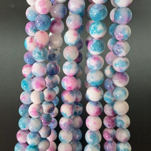 Jade Perlen, persische Jade, rund, Spritzlackierung, DIY & verschiedene Größen vorhanden, gemischte Farben, verkauft per ca. 40 cm Strang