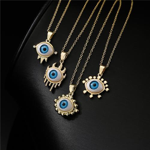 Evil Eye Jewelry Necklace Brass with Resin with 5CM extender chain gold color plated evil eye pattern & for woman nickel lead & cadmium free Length 45 cm Sold By PC