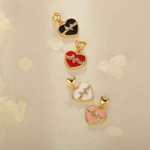 Cubic Zirconia Brass Pendants with Cubic Zirconia Heart gold color plated DIY & enamel nickel lead & cadmium free Sold By PC