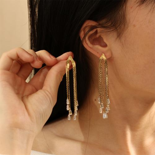 Fashion Fringe Boucles d'oreilles, laiton, Placage de couleur d'or, pour femme, protéger l'environnement, sans nickel, plomb et cadmium, 12x92mm, Vendu par paire