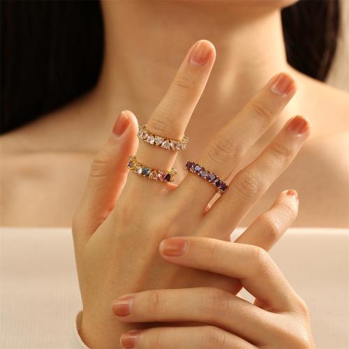 Brass δάχτυλο του δακτυλίου, Ορείχαλκος, με Cubic Zirconia, χρώμα επίχρυσο, για τη γυναίκα, περισσότερα χρώματα για την επιλογή, νικέλιο, μόλυβδο και κάδμιο ελεύθεροι, Sold Με PC