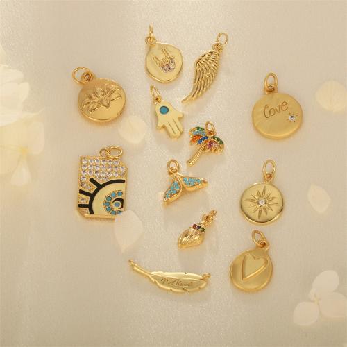 Cubic Zirconia Brass Pendants with Cubic Zirconia gold color plated DIY & enamel & 1/1 loop Sold By PC