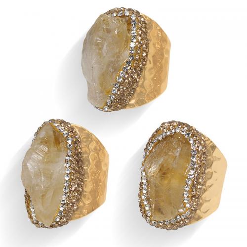 Bague en laiton, avec perles de citrine, Placage de couleur d'or, Réglable & unisexe, inner diameter:17~20mm, Vendu par PC