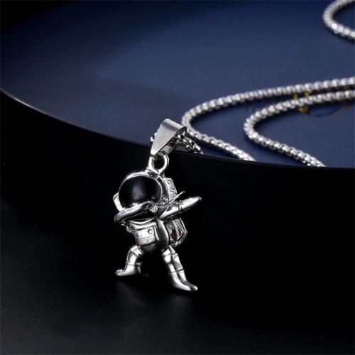 Titanium Steel Necklace, with Tibetan Style, Astronaut, plated, fashion jewelry, silver color, Length:70 cm, Sold By PC