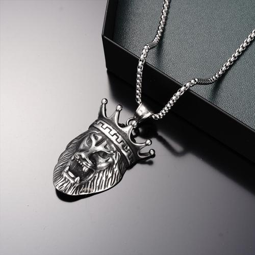 Titanstahl Halskette, Löwe, plattiert, Modeschmuck, Silberfarbe, Länge:70 cm, verkauft von PC