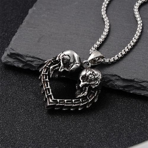 Titanium Steel Necklace, Skull, plated, fashion jewelry, silver color, Length:70 cm, Sold By PC