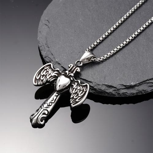 Titan stål halsband, Cross, plated, mode smycken, silver, Längd 70 cm, Säljs av PC