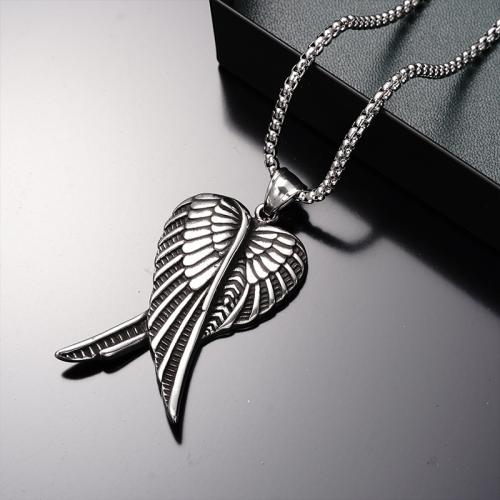 Titanium Steel Necklace Wing Shape plated fashion jewelry silver color Length 70 cm Sold By PC