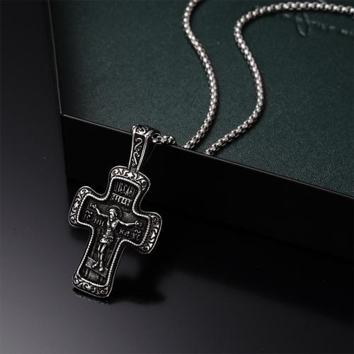 Titanium Steel Necklace, Cross, plated, fashion jewelry, silver color, Length:70 cm, Sold By PC