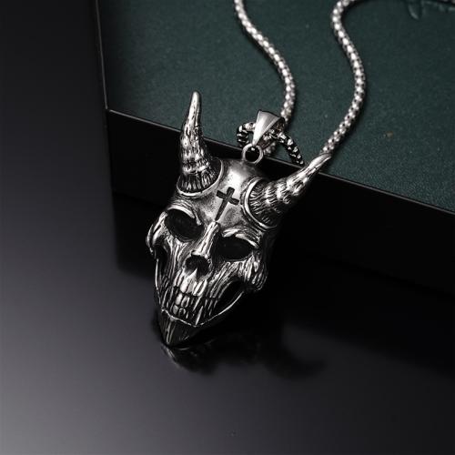 Titanstahl Halskette, Schädel, plattiert, Modeschmuck, Silberfarbe, Länge:70 cm, verkauft von PC