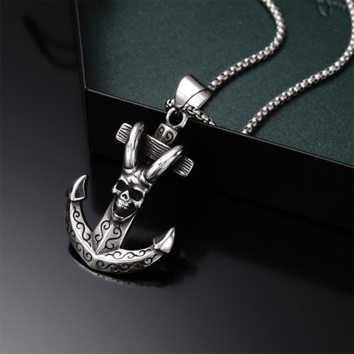 Titanium Steel Necklace, Anchor, plated, fashion jewelry, silver color, Length:70 cm, Sold By PC