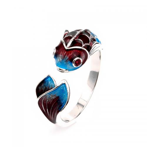 Mässing Finger Ring, Fisk, epoxi klistermärke, mode smycken & för kvinna, nickel, bly och kadmium gratis, Diameter :16mm, width :9mm., Säljs av PC