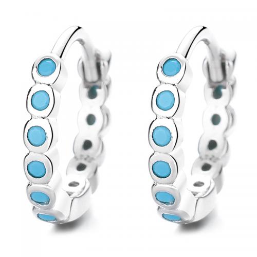 925 Sterling Silver Hoop Earrings with turquoise plated for woman Sold By Pair