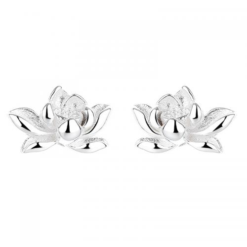 925 Sterling Silver Stud Earrings, plated, for woman, silver color, 7x10.60mm, Sold By Pair