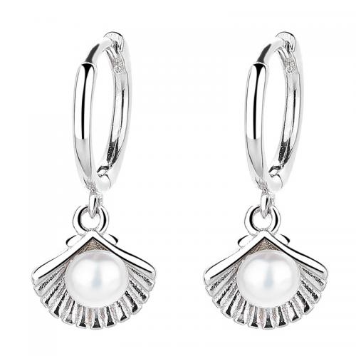 Huggie Hoop Drop Earring, 925 Sterling Silver, with Plastic Pearl, plated, for woman, more colors for choice, 20x8.80mm, Sold By Pair