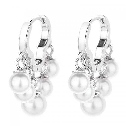 925 Sterling Silver Hoop Earrings, with Plastic Pearl, plated, for woman, more colors for choice, 22.40x17.80mm, Sold By Pair