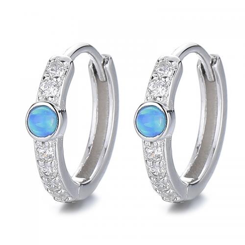 Cubic Zirconia Micro Pave Sterling Silver Earring 925 Sterling Silver with Opal petals plated micro pave cubic zirconia & for woman Sold By Pair