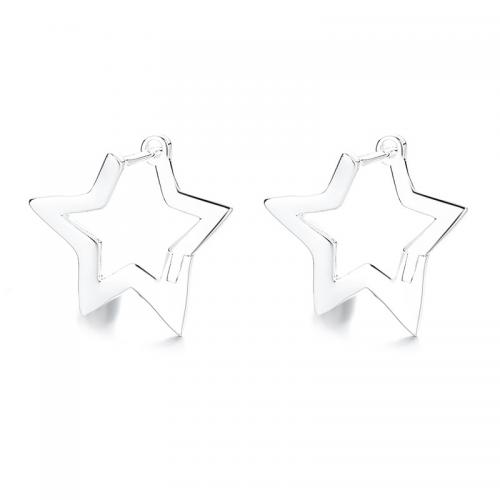 925 Sterling Silver Hoop Earrings, plated, for woman, silver color, 16.70x15.60mm, Sold By Pair