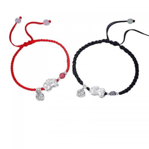 corde de coton bracelet, avec Argent sterling 925 & pierre gemme, bête sauvage Fabuleuse, fait à la main, unisexe & tressé, plus de couleurs à choisir, Longueur:Environ 6-10 pouce, Vendu par PC