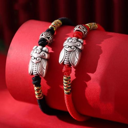 corde de coton bracelet, avec Argent sterling 925, cigale, fait à la main, style folk & unisexe & tressé, plus de couleurs à choisir, Longueur:Environ 6-10 pouce, Vendu par PC