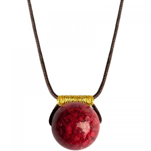 Cinnabar Necklace with Cotton Cord Round handmade folk style & Unisex & adjustable Length Approx 16-23 Inch Sold By PC