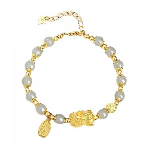 Hetian Jade bracelet, avec Argent sterling 925, bête sauvage Fabuleuse, Placage de couleur d'or, style folk & pour femme, Longueur:Environ 6 pouce, Vendu par PC
