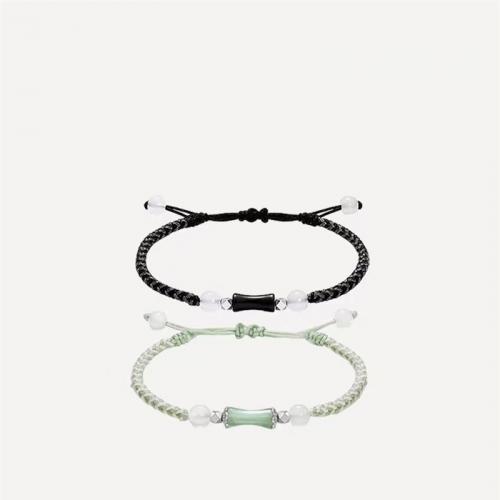 corde de coton bracelet, avec Argent sterling 925 & agate blanche, fait à la main, style folk & différents matériaux pour le choix & unisexe & tressé, Longueur:Environ 6-10 pouce, Vendu par PC