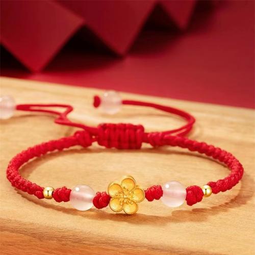 corde de coton bracelet, avec Argent sterling 925 & rose calcédoine, fleur, fait à la main, style folk & tressé & pour femme, Longueur:Environ 6-10 pouce, Vendu par PC