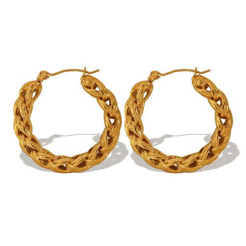 Stainless Steel Hoop Earring, 304 Stainless Steel, Vacuum Ion Plating, fashion jewelry & for woman, golden, 34x33mm, Sold By Pair