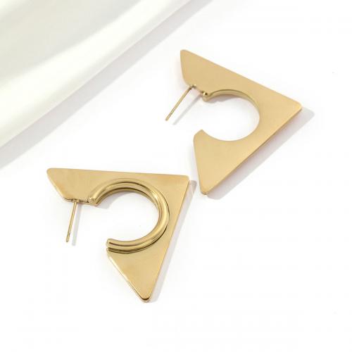 Stainless Steel Stud Earrings, 304 Stainless Steel, Triangle, 18K gold plated, fashion jewelry & for woman, golden, 43x28mm, Sold By Pair
