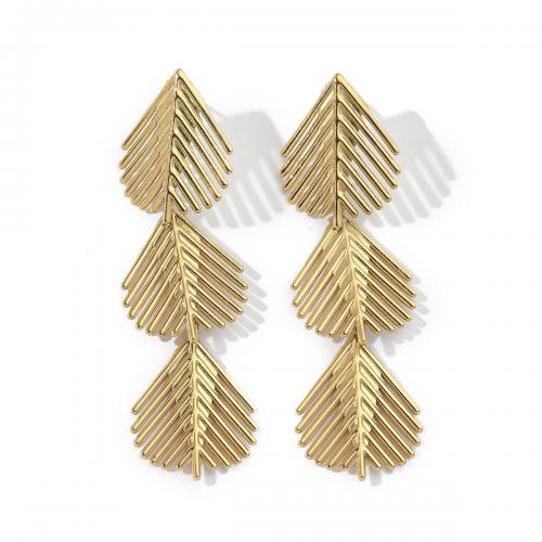 Stainless Steel Stud Earrings, 304 Stainless Steel, 18K gold plated, fashion jewelry & for woman, golden, 70x20mm, Sold By Pair