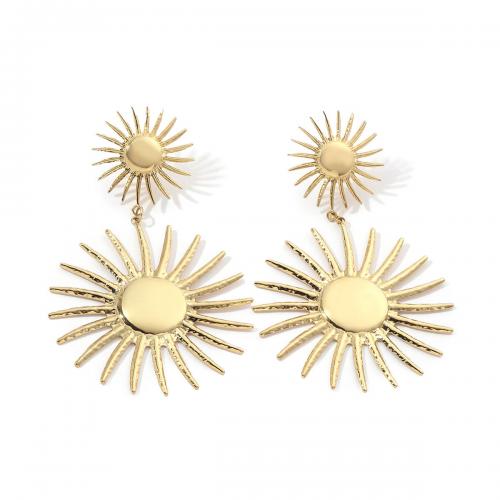 Stainless Steel Stud Earrings 304 Stainless Steel Sun 18K gold plated fashion jewelry & for woman golden Sold By Pair
