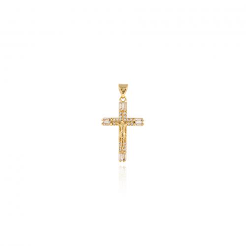 Cubic Zirconia Micro Pave Brass Pendant, Cross, 18K gold plated, fashion jewelry & DIY & micro pave cubic zirconia, more colors for choice, nickel, lead & cadmium free, 32.60x17.80x2.50mm, Sold By PC