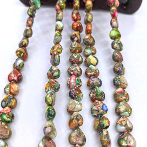 Χάντρες Κοσμήματα πολύτιμος λίθος, Εντύπωση Jasper, Καρδιά, γυαλισμένο, κοσμήματα μόδας & DIY, μικτά χρώματα, 10mm, Περίπου 38PCs/Strand, Sold Με Strand