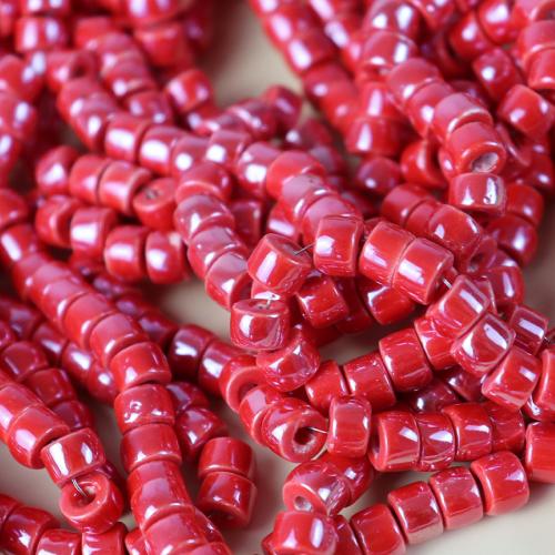 Porcelain Jewelry Beads, Column, stoving varnish, fashion jewelry & DIY, more colors for choice, 4x6mm, Approx 100PCs/Bag, Sold By Bag
