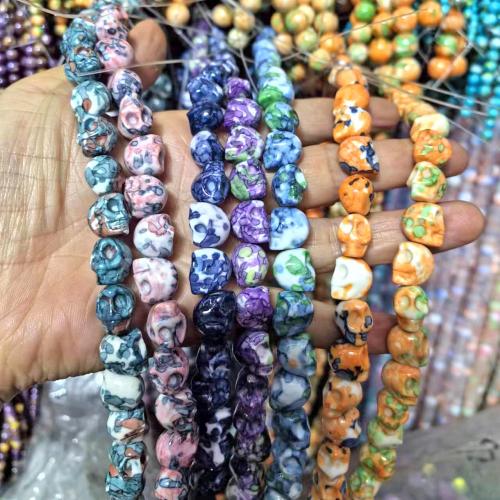 Perles en pierres de fleur de pluie, pierre fleur de pluie, crane, poli, bijoux de mode & DIY & sculpté, plus de couleurs à choisir, 12mm, Environ 30PC/brin, Vendu par brin