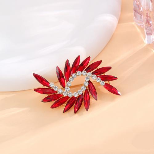 Tibetan Style Brooches, Flower, plated, for woman & with rhinestone, more colors for choice, nickel, lead & cadmium free, 37x55mm, Sold By PC