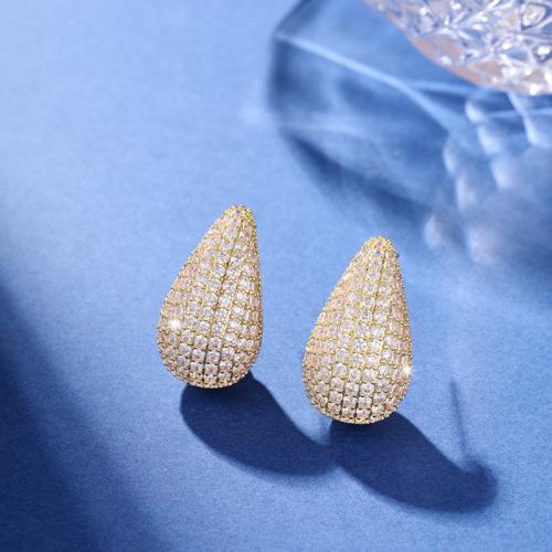 Brass Stud Earring, plated, fashion jewelry & for woman & with rhinestone, more colors for choice, nickel, lead & cadmium free, 24.70x14.20mm, Sold By Pair