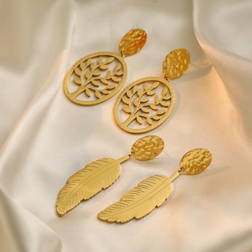 Boucle d'oreille Acier Titane, bijoux de mode & styles différents pour le choix & pour femme, doré, 24.70x14.20mm, Vendu par paire