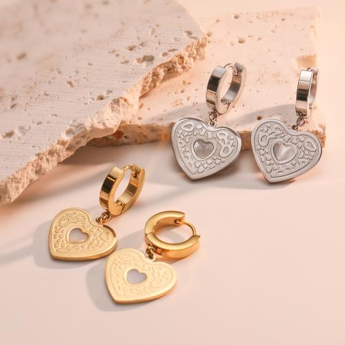 Titanium Steel  Earring, Heart, fashion jewelry & for woman, more colors for choice, 31x18mm, Sold By Pair