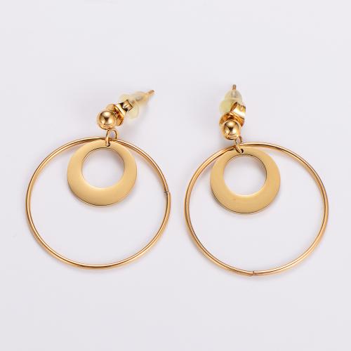 Stainless Steel Drop Earring 316L Stainless Steel 18K gold plated fashion jewelry & for woman golden 30mm Sold By Pair