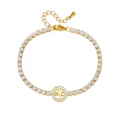Bracelet d'acier titane, avec 4cm chaînes de rallonge, bijoux de mode & pour femme & avec strass, doré, 10mm, Vendu par Environ 16 cm brin